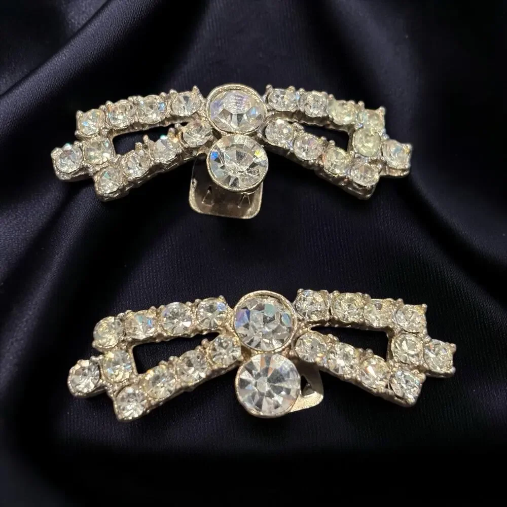 Art Deco Rhinestone Shoe Clips Crystal Buckle Old Hollywood Glam Vintage Pair